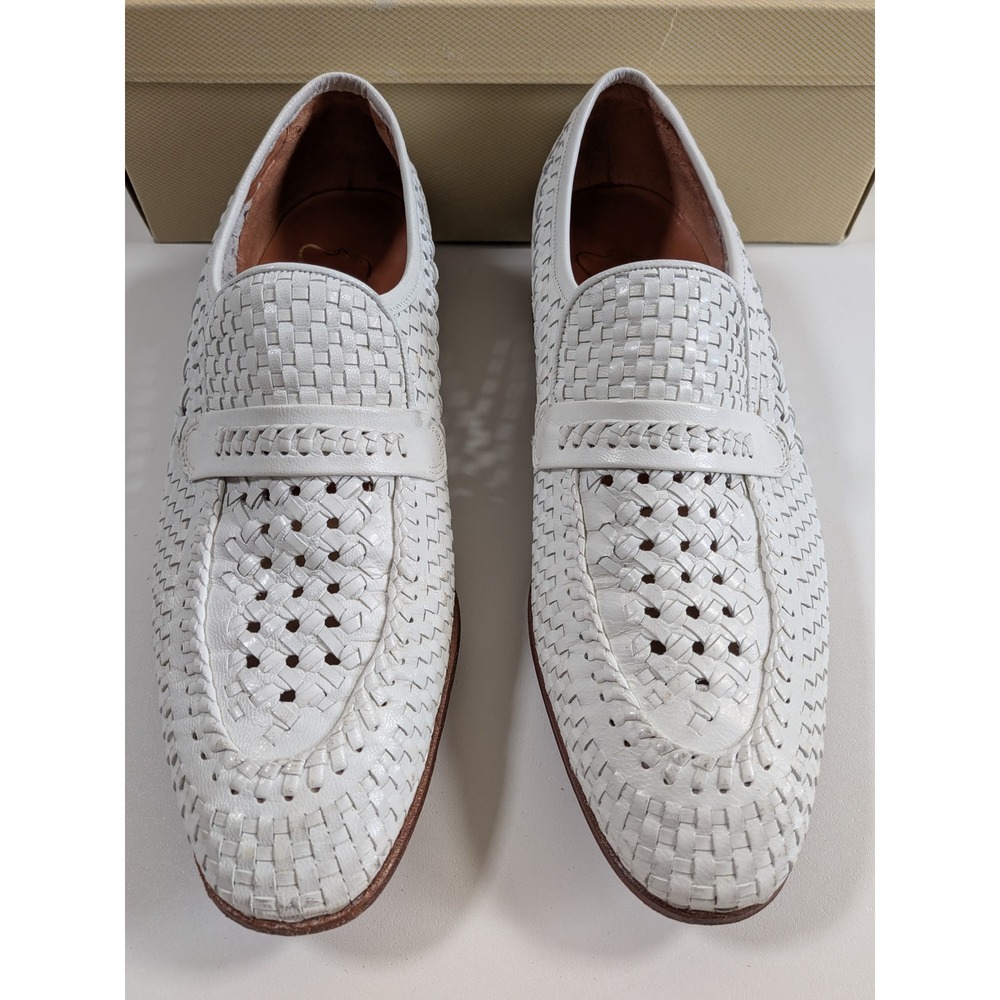 Florsheim Designer Collection Eton White Woven Leather Loafers Men's 7.5 D 43013